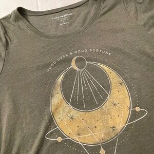 Lucky Brand Women Size Large Olive Green Celestial Moon Graphic TShirt Top